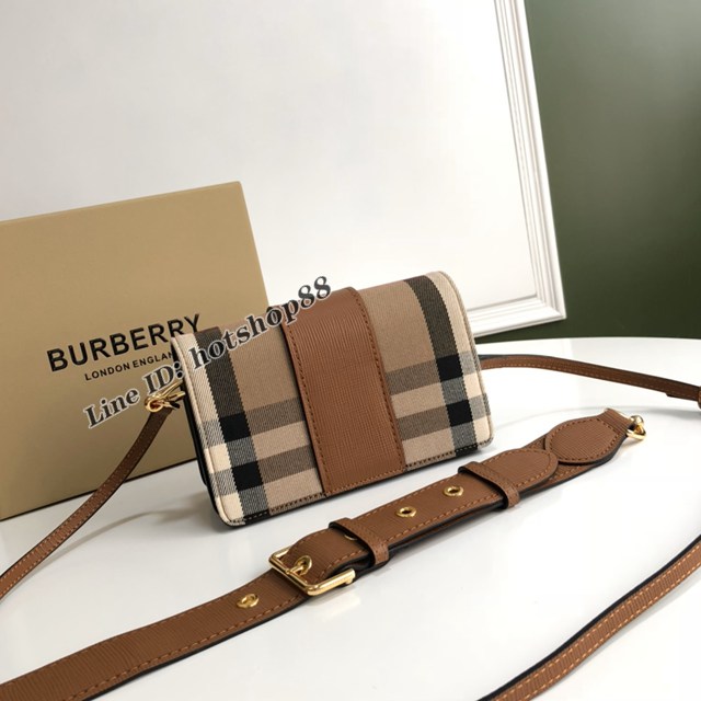 Burberry專櫃新款搭扣包 巴寶莉精紡House格紋單肩斜挎女包 yxb1205